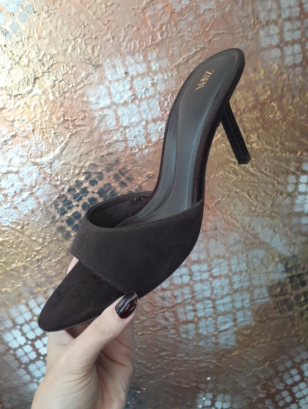 Zara Women’s Suede Dark Brown Slide Heel